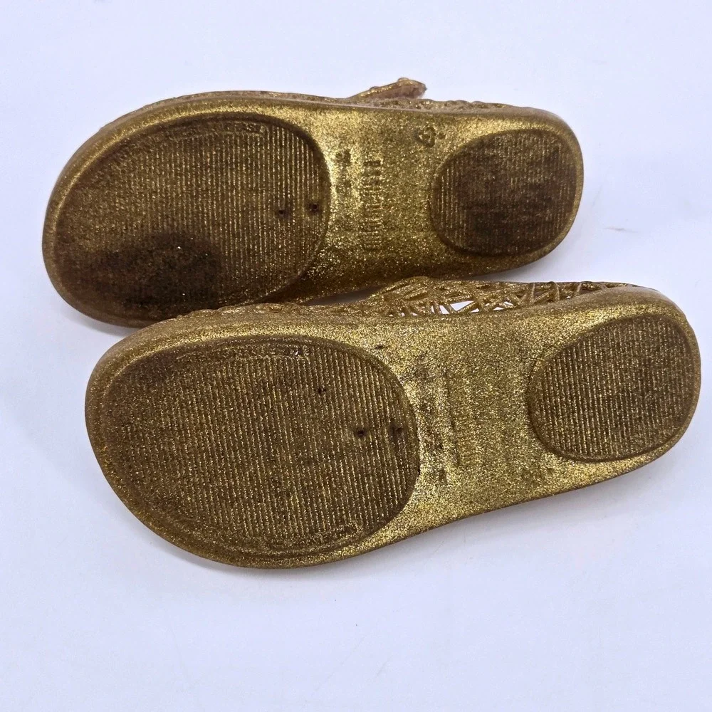 Mini Melissa Campana Zig Zag Gold Glitter Jelly Mary Jane Shoes Size 10 Toddler